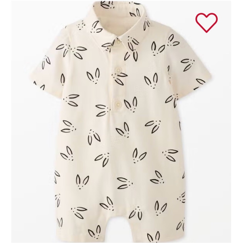 NWT Hanna Andersson Ecru Bunny Linen Baby Romper 12-18